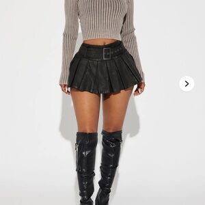 Black faux leather mini skort